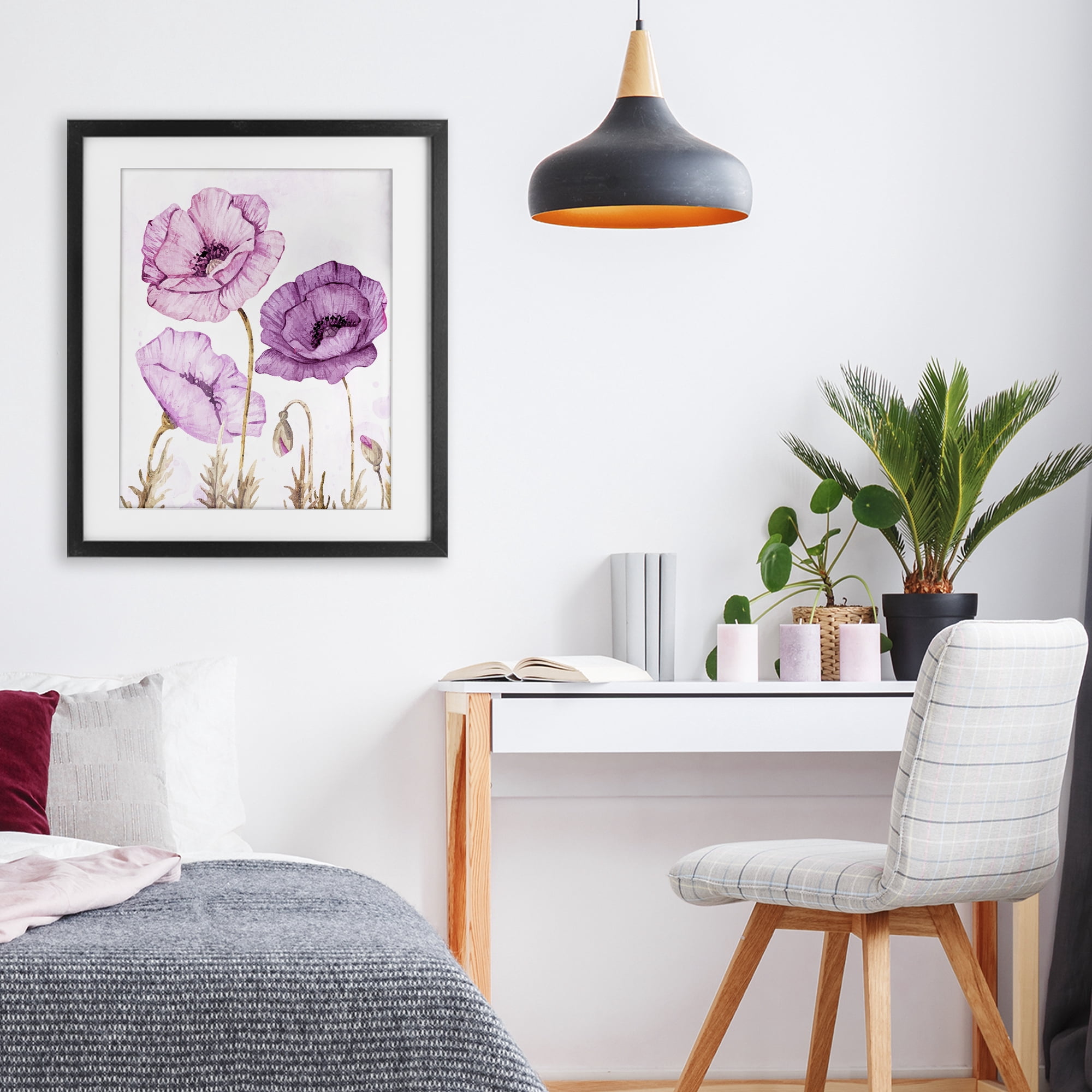 Stupell Industries Bright Poppies in Purple Black Framed Print Under Glass, design by Kim Allen