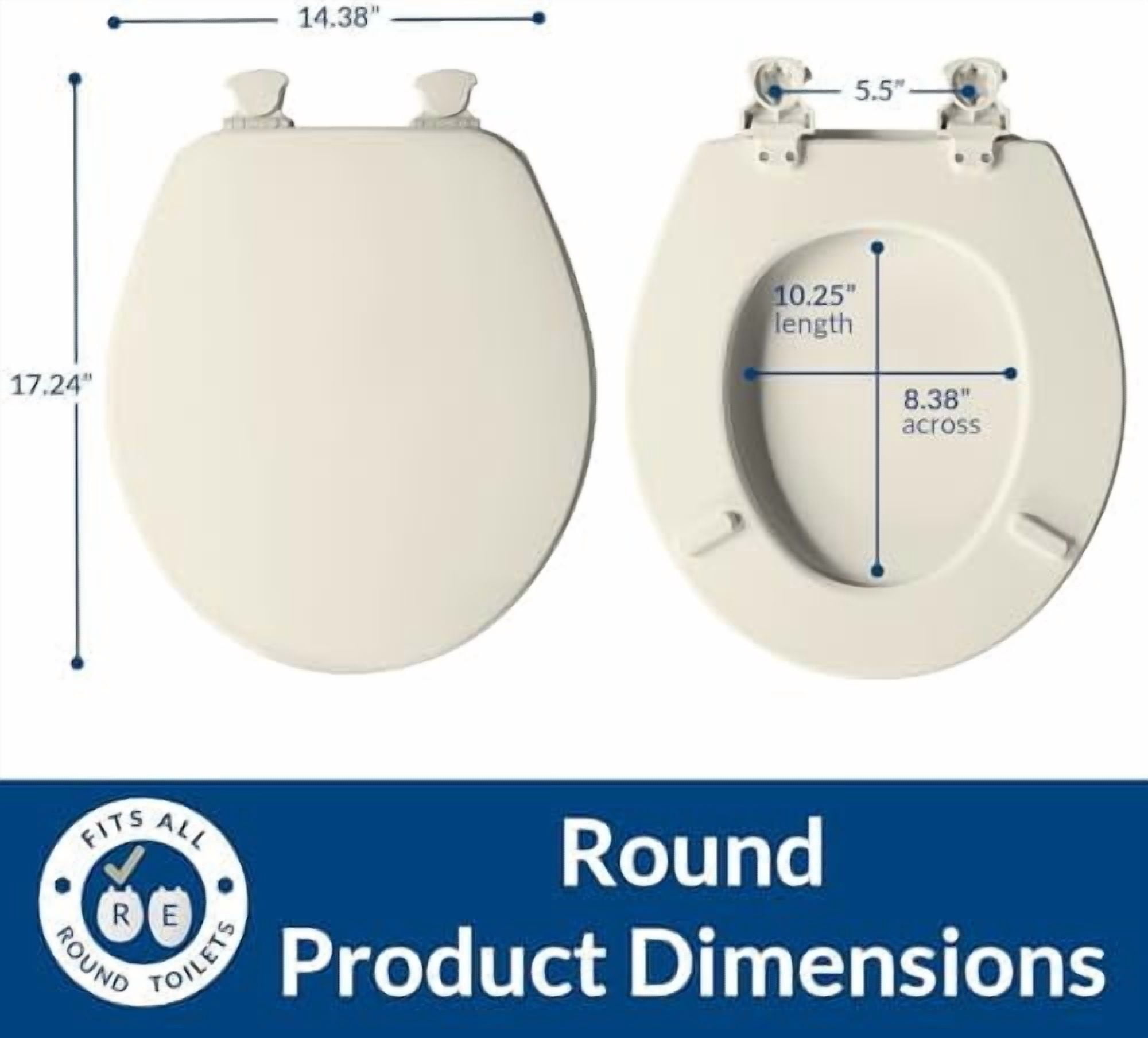 CHURCH Toilet Seat, Easy Clean Hinges Release for Deep Cleans, Durable Enameled Wood Seat, Round, Biscuit (Pack of 2)