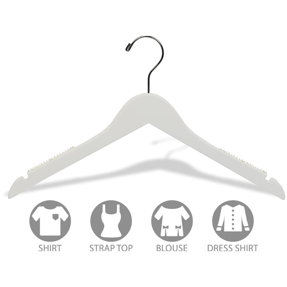 INTERNATIONAL HANGER White Wood Top Hanger with Non-Slip Shoulder Grips, 50 Pack