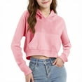 thumbnail image 2 of UQJfacai Girls Cropped Hoodie Y2k Fleece Pullover Sweatshirts with Pocket Kids Fall Winter Casual Long Sleeve Crop Tops 4-12 Years, 2 of 8