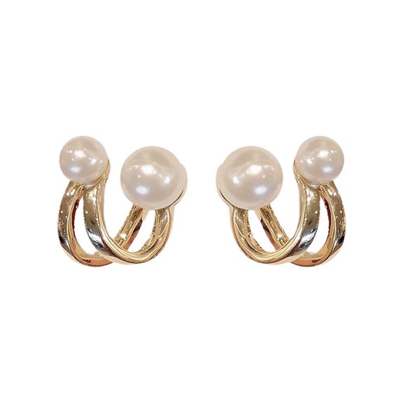 DESIGNICE Summer Temperament Retro Niche Pearl Earrings for Women, Gold