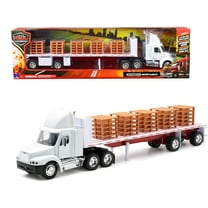 Freightliner Century Class S/T Flatbed Truck White w/Pallet Accessories "Long Haul Trucker" Series 1/32 Diecast Model by New Ray