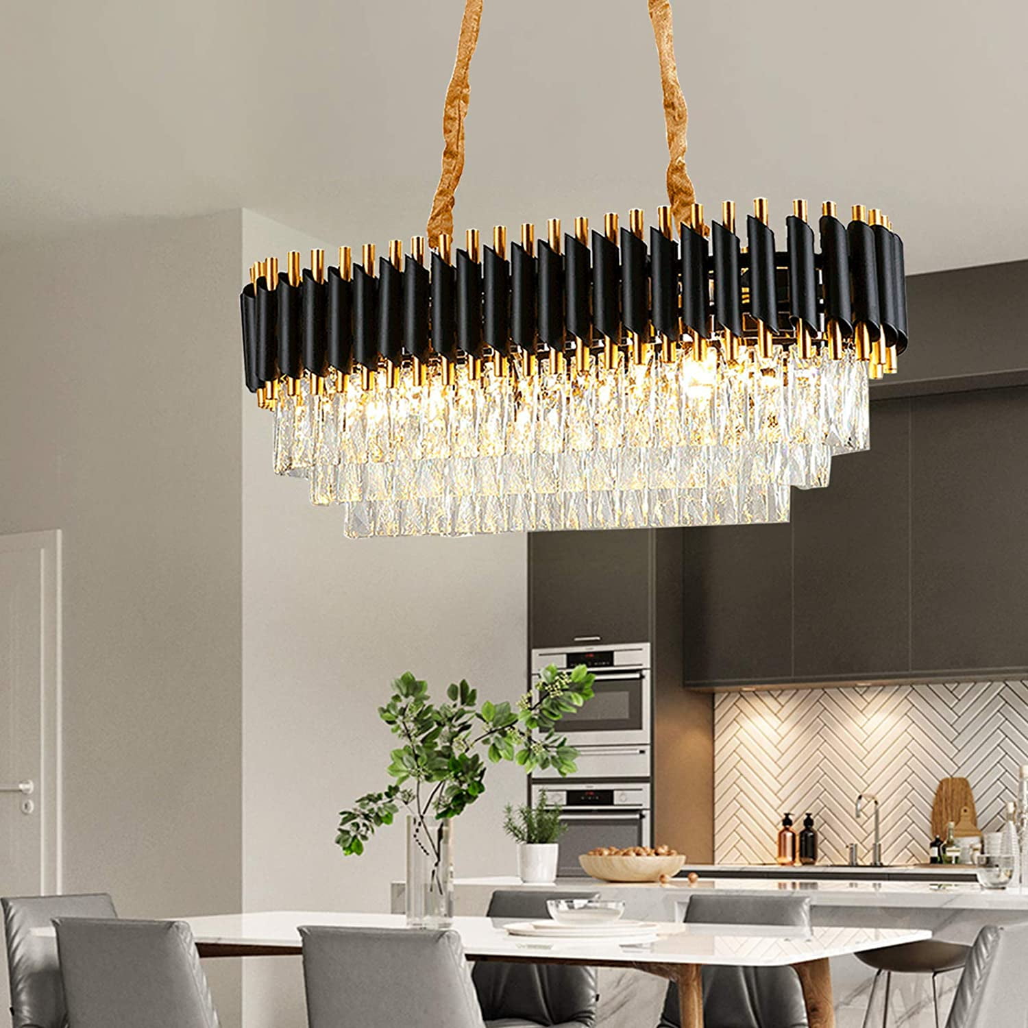 MarkDee 5-Tier Modern Crystal Chandelier - 21.6" Round Gold Frame With K9 Crystals, Dimmable