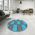 thumbnail image 4 of Ahgly Company Machine Washable Indoor Round Transitional Bright Turquoise Blue Area Rugs, 5' Round, 4 of 7