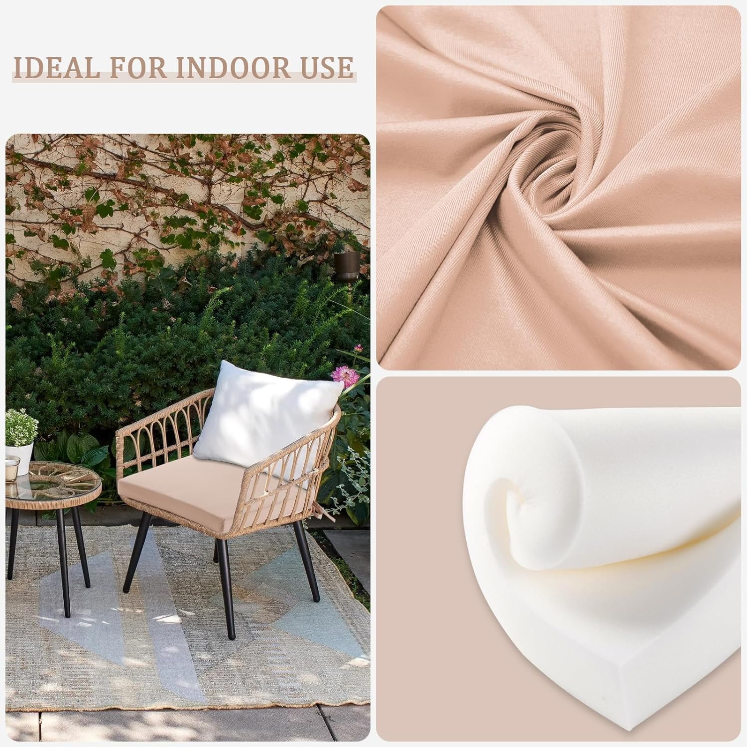 Patio Chair Cushions Set of 4, Outdoor Seat Cushions for Patio Furniture 19 x 19 Inch, Indoor Square Corner Dining Chair Pads Set with Ties and Inner Dust Cover, (Beige)