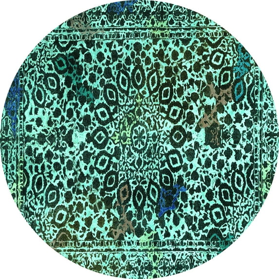 Ahgly Company Machine Washable Indoor Round Abstract Turquoise Blue Modern Area Rugs, 6' Round
