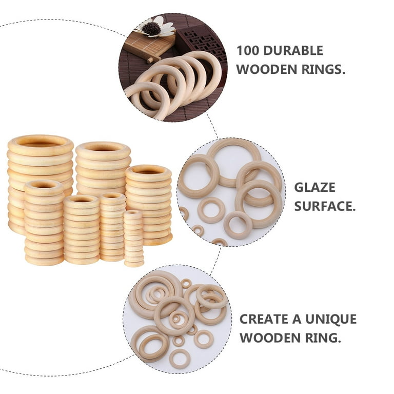 Bestsupplier 50 Pcs Unfinished Solid Wooden Rings for Craft, Ring Pendant and Connectors Jewelry