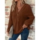 thumbnail image 4 of Sudadera con Capucha de Larga de Punto Gofre para Mujer, con Cordón, Botones, Cuello en V, Informal, con Capucha. Color Caramelo XL, 4 of 9