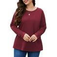 thumbnail image 2 of FlorCurve Plus Size Sweatshirts for Women Long Sleeve Crew Neck Pollover Sweatshirt Casual Tunic Shirts with Pockets, Burgundy 5XL, 2 of 7