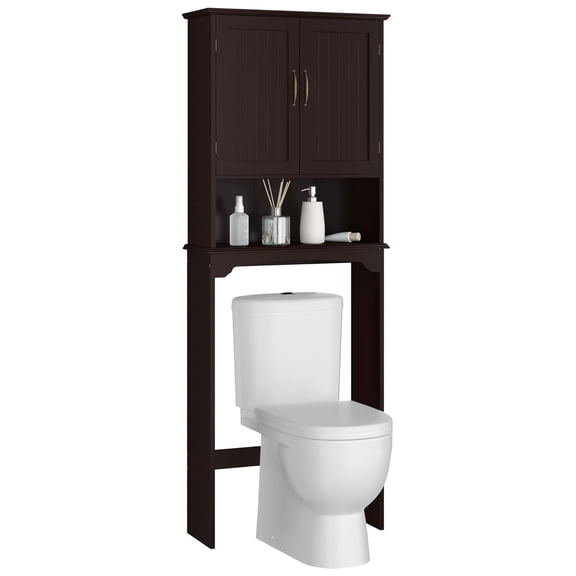 Over The Toilet Storage Cabinet Bathroom Organizer with Adjustable Shelf & Double Doors for Toilet, Home Space-Saving Furniture, L24.5xW9xH66 Inches, Espresso