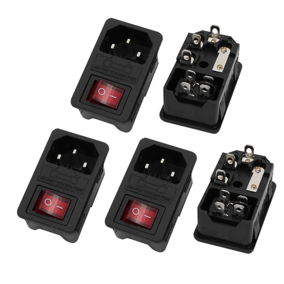 Unique Bargains 5Pcs 250V 10A 3 Pin Rocker Switch Power Inlet Socket w Fuse Holder
