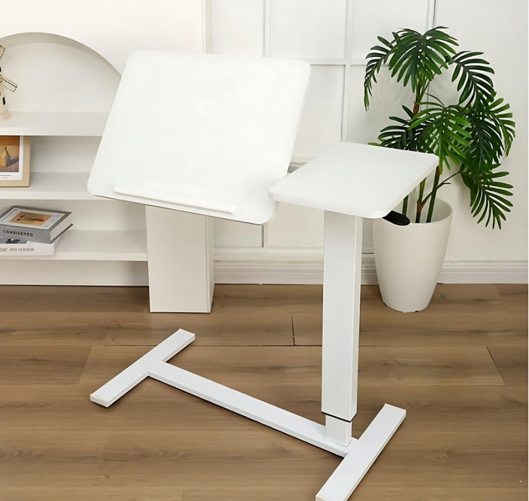Overbed Table with Wheels, Adjustable Rolling Laptop Desk with Tilting Desktop, Height Adjustable Bedside Table for Bed, Sofa & Home Office, White