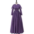 thumbnail image 2 of Women's Vintage Victorian Dress Purple Plaid Pleated Long Sleeve Gown Scotland Rural Dress, 2 of 7