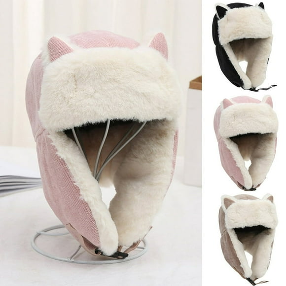 CNKOO Ladies Cat Ear Beanie Winter Hat Cute Cat Knitted Hat Winter Knit Cable Ear Flap Hat for Women Girls for Outdoor