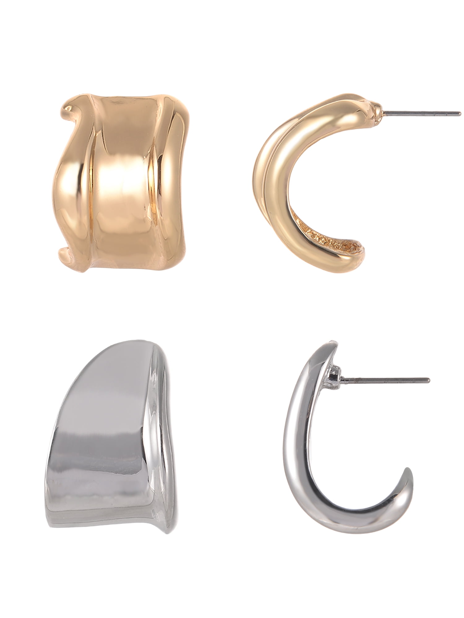Time and Tru Goldtone and Silvertone 2-On Textured Wide Hoops Earring Set