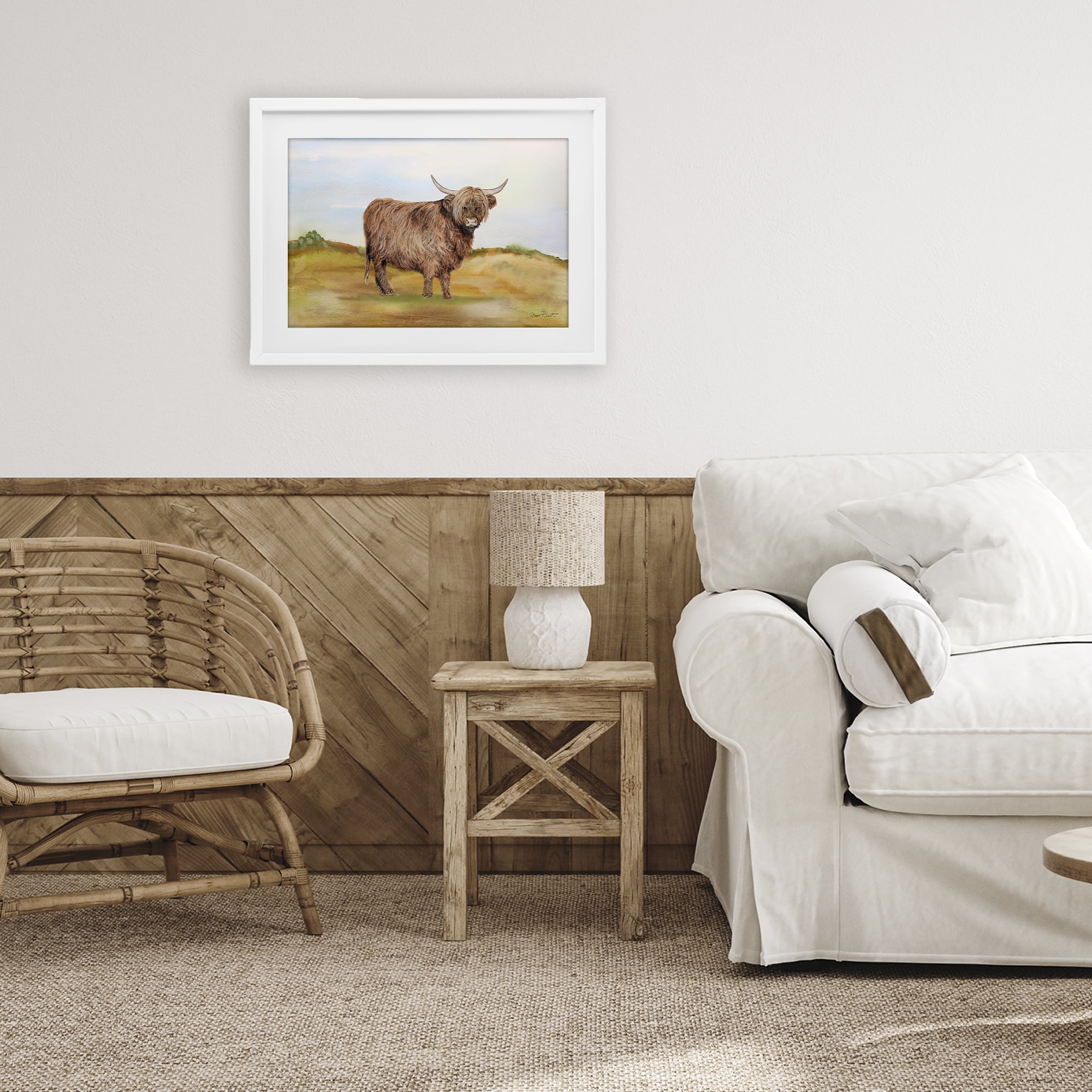 Farm Animal In Pasture White Framed Print Under Glass, design by Jean Plout