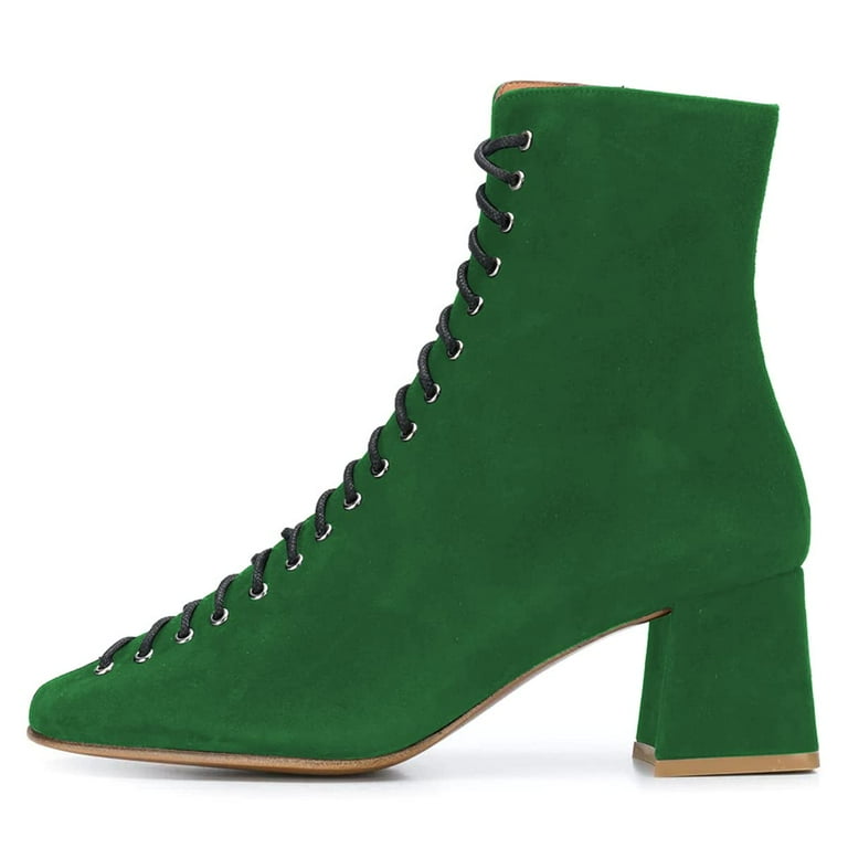 YDN Women Round Toe Ankle Boot Lace up Chunky Mid Heels All