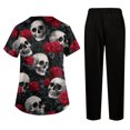 thumbnail image 4 of Womens 2026 New Halloween V-Neck Scrub Set, 2-Piece Short Sleeve Top & Pants Medical Uniform with Multi Pockets, Stylish Workwear for Nurses & Caregivers, 02-Vermilion, L, 4 of 6