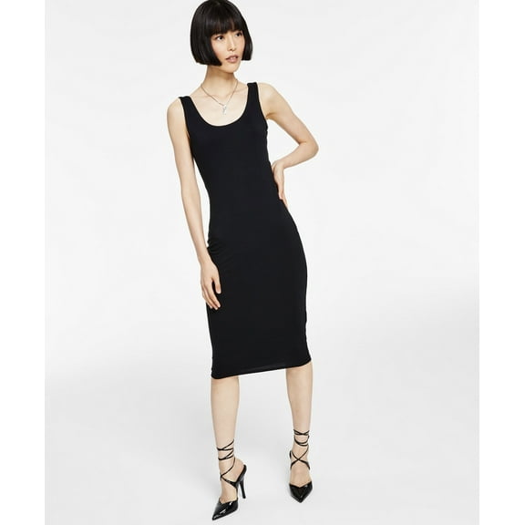 Bar III Women's Sleeveless Bodycon Scoop-Neck Midi Dress Deep Black Size XS