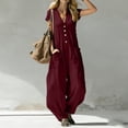 thumbnail image 6 of hoksml Women's V-Neck Short Sleeve Jumpsuit, Casual Button Front Wide Leg Overalls with Pockets, 6 of 7