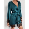 thumbnail image 4 of Eyelash Lace Trim Self Belted Satin Night Robe, 4 of 4