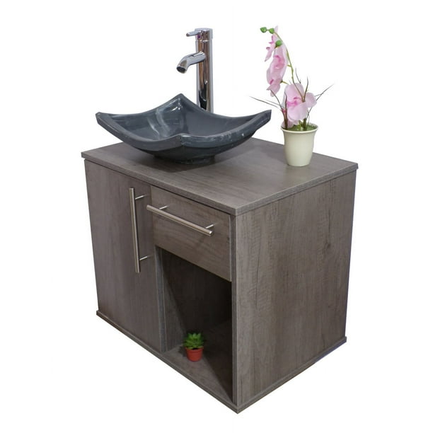 Gabinete para Baño DECOMOBIL con Puerta y Cajón con Lavabo y Monomando Lombardia/Gris GABINETE 08