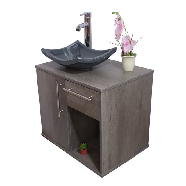Gabinete para Baño DECOMOBIL con Puerta y Cajón con Lavabo y Monomando Lombardia/Gris GABINETE 08