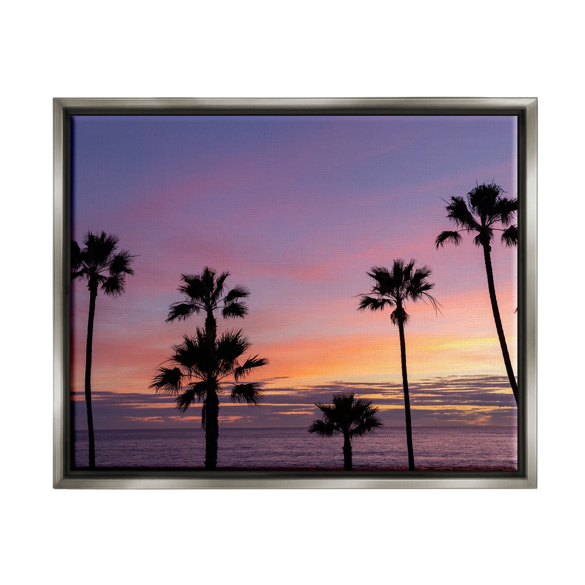 Stupell Industries Purple Sunrise Sky Tall Palm Trees Silhouettes Photograph Luster Gray Floating Framed Canvas Print Wall Art, Design by Jeff Poe Photography