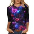 thumbnail image 2 of Craaazy Women's Casual Heart Prints Crewneck 3/4 Sleeve Loose Valentine Shirts for Her Gifts, 2 of 5
