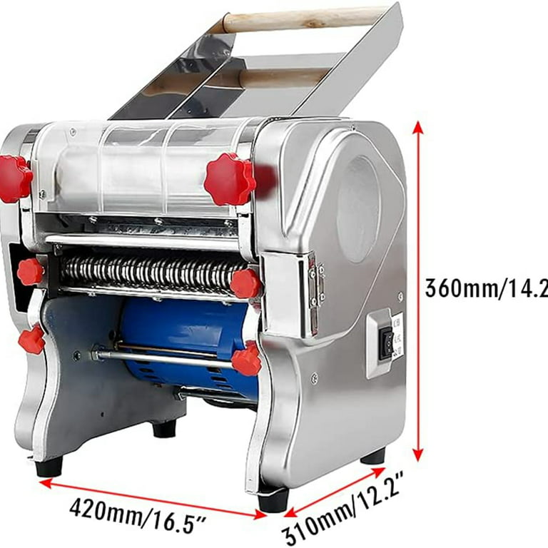 Pasta Maker Machine, Pastas Roller, Noodle Cutter, Stainless Steel, 8”x6”,  150 mm, Red, Dough Conditioning, Adjustable Thickness, Clay Polymer Press