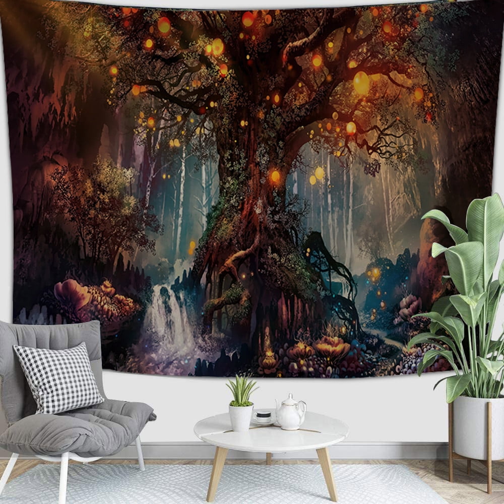 2021 Night Forest Tapestry Starry Sky Wall Hanging Art Tree Bedspread Home Decor 