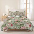 thumbnail image 3 of Queen Quilt Set 90''x96'', White Pink Flower Lightweight Bedspread Coverlet Set with 2 Pillow Shams, Shabby Chic Spring Vintage Leaf Green Breathable All Season Quilt Bedding for Bedroom/Guest Room, 3 of 9