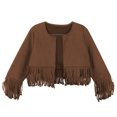thumbnail image 3 of Curuila Children Girls Coat With Tassels Long Sleeve Solid Color Crew Neck Jacket For Girls Spring Autumn Comfort Outerwear Size 5-6 Years, 3 of 8