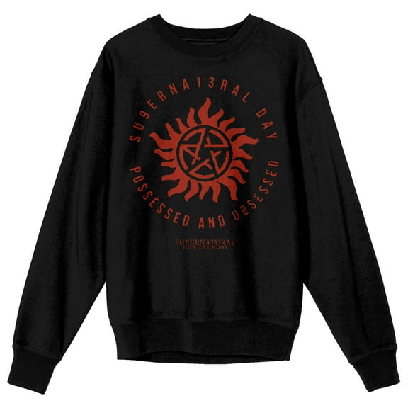 Supernatural Superna13ral Day Possessed And Obsessed Crew Neck Long Sleeve Black Unisex Adult Tee-Medium