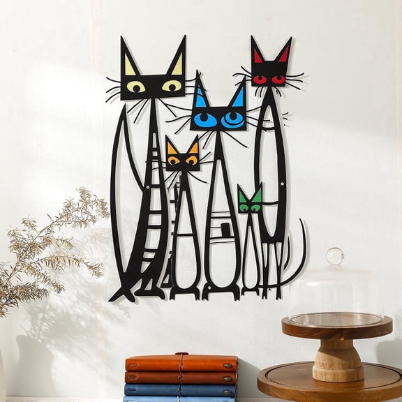 Cat Wall Art Decor, 10.6 x 15.7 inch Metal Wall Sculptures Decor for Cats Lover, Cat Retro Signs for Home Living Room Bedroom Office