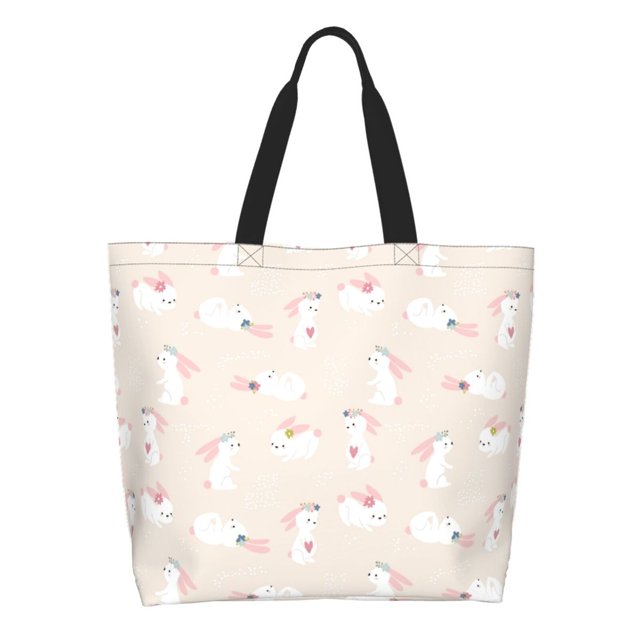 Balery Beautiful Rabbit Bolsa Tote Estilo Estético con Cremalleras, Bolsa de Hombro, Bolsa de Compras Grande y Plegable