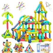 Melofaver Toddler Montessori Magnetic Building Blocks Tiles Sticks Toys for Boys Girls Ages 3 4 5 6 7 8, Kids STEM Educational Toys with Stickers, Magnet Sensory Toys Christmas Gifts for Ages 3+