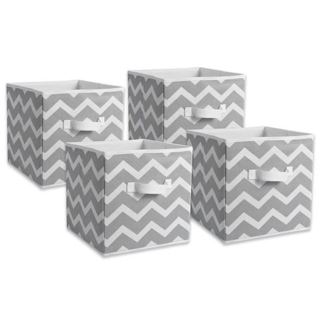 Design Imports CAMZ38466 11 x 11 x 11 Po. Cube de Rangement Carré en Polyester Non Tissé Chevron, Gris - Ensemble de 4