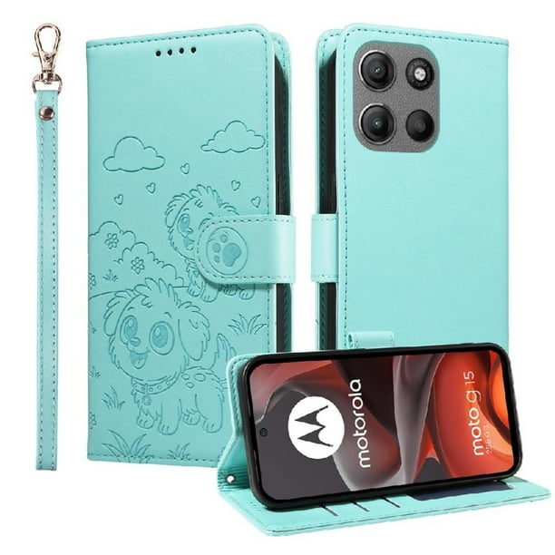 Funda Cartera GANGXUN con Diseño de Perrito en Relieve para Motorola Moto G15/G15 Power , Protección 360° con Ranuras y Correa Desmontable