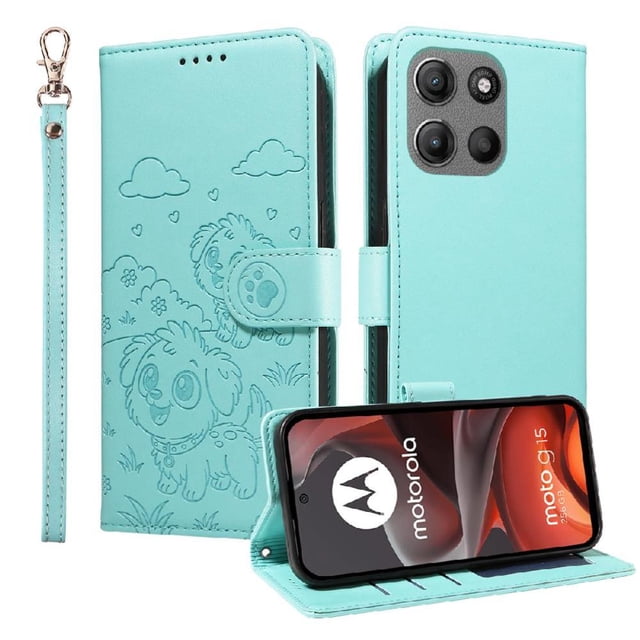 Funda Cartera GANGXUN con Diseño de Perrito en Relieve para Motorola Moto G15/G15 Power , Protección 360° con Ranuras y Correa Desmontable