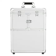 SmileMart Rolling Makeup Train Case, Aluminum Cosmetic Trolley, Silver