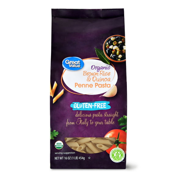 Great Value Organic Gluten-Free Brown Rice & Quinoa Penne Pasta, 16 oz Bag (Shelf Stable)