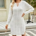 thumbnail image 2 of JGTDBPO Fall Sweater for Women 2024 Long Sleeve V Neck Cable Knit Chunky Bodycon Pullover Jumper Sweaters Mid Length Mini Knit Split Loose Casual Basic Going Out Dresses, 2 of 4
