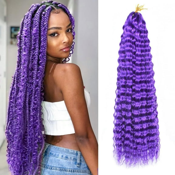 XmhyTop 24 Inch 3-Bundle Human Braiding Hair, 100g/Bundle Deep Wave Curly Extensions, Wet and Wavy Texture for Boho Braids Styling, Purple