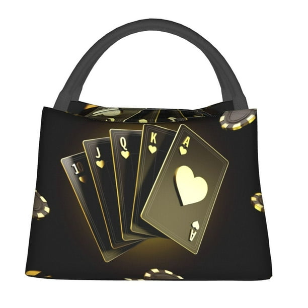 Fotbe Casino Cards 1 Bolsa Térmica Portátil con Estampado, Bolsa de Entrega de Alimentos Aislada, Bolsa Reutilizable de Gran Capacidad para Comidas y Supermercado