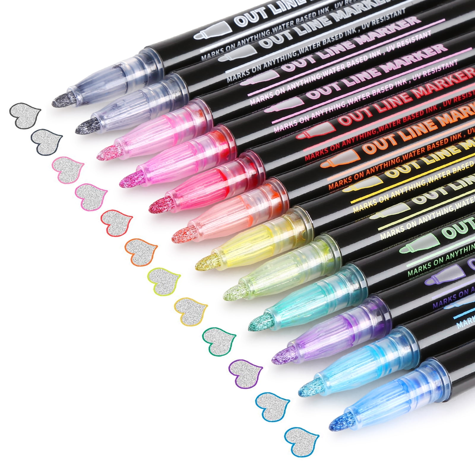 Agptek 12 Colors Double Line Outline Pens Markers for Craft Projects