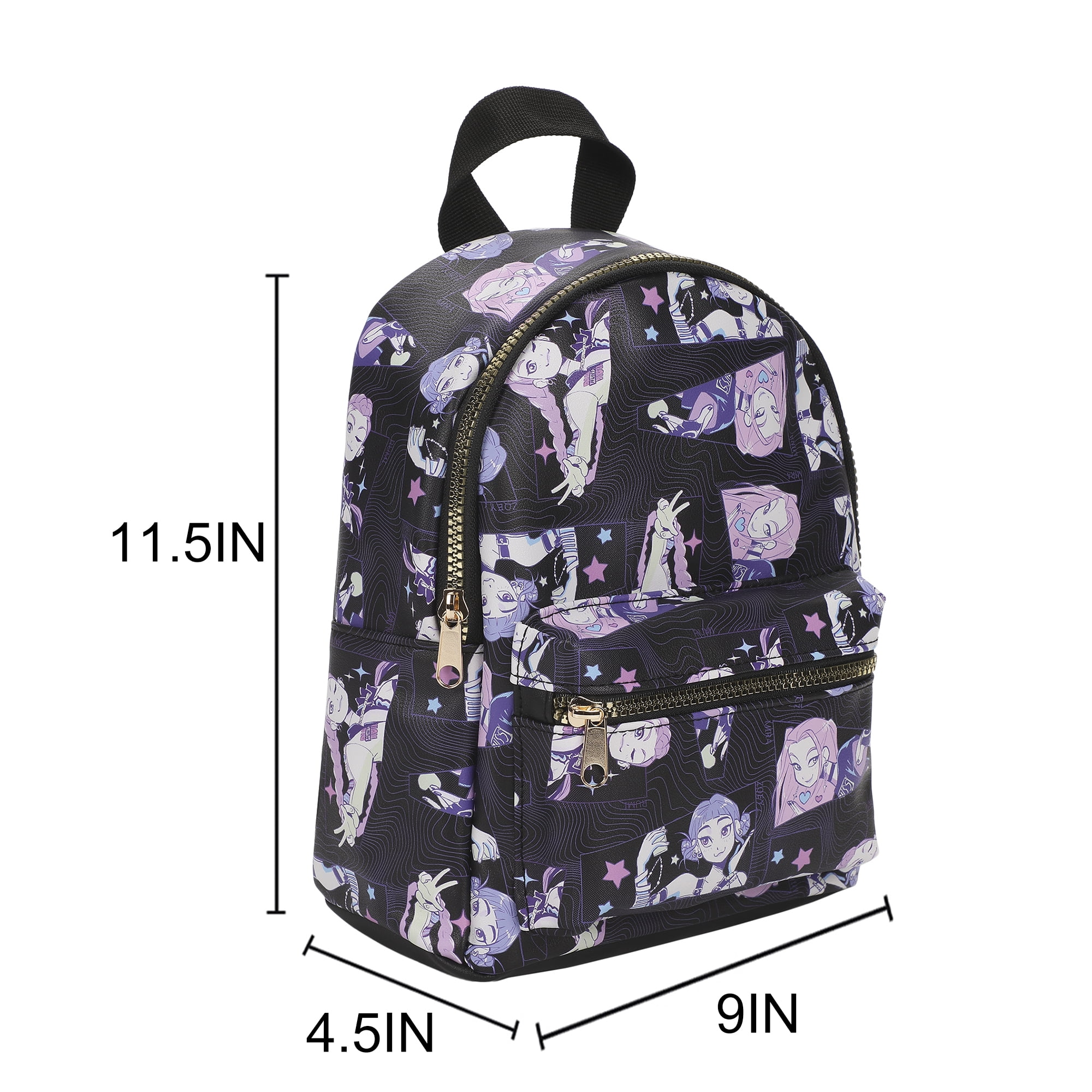 KPop Demon Hunters Huntrix AOP Adult Black 11.5" Mini Backpack