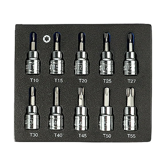 10pcs 3/8-inch Torx Bit Socket Set T10-15-20-25-27-30-40-45-50-55 CRV Bits