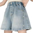 thumbnail image 3 of Huanglei Girls Denim Shorts For Everyday Wear Loose Fit Casual Cuffed Kids Shorts With Stretch ，Toddler Denim Shorts /Size 3-4 Years(Sky Blue), 3 of 4