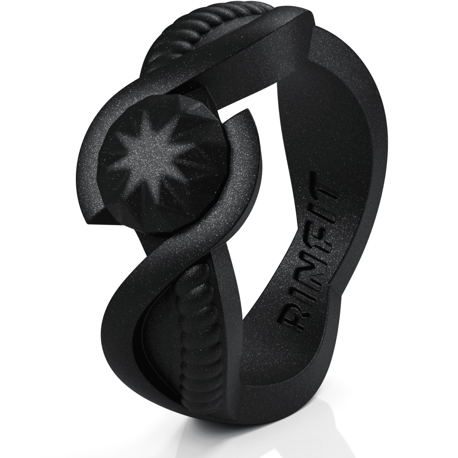 Silicone Wedding Rings for Women by Rinfit - Round Diamond - Black with Pearl Powder Glitter - Designed Silicon Rubber Wedding Bands. Comfortable & Durable Wedding Band Replacement